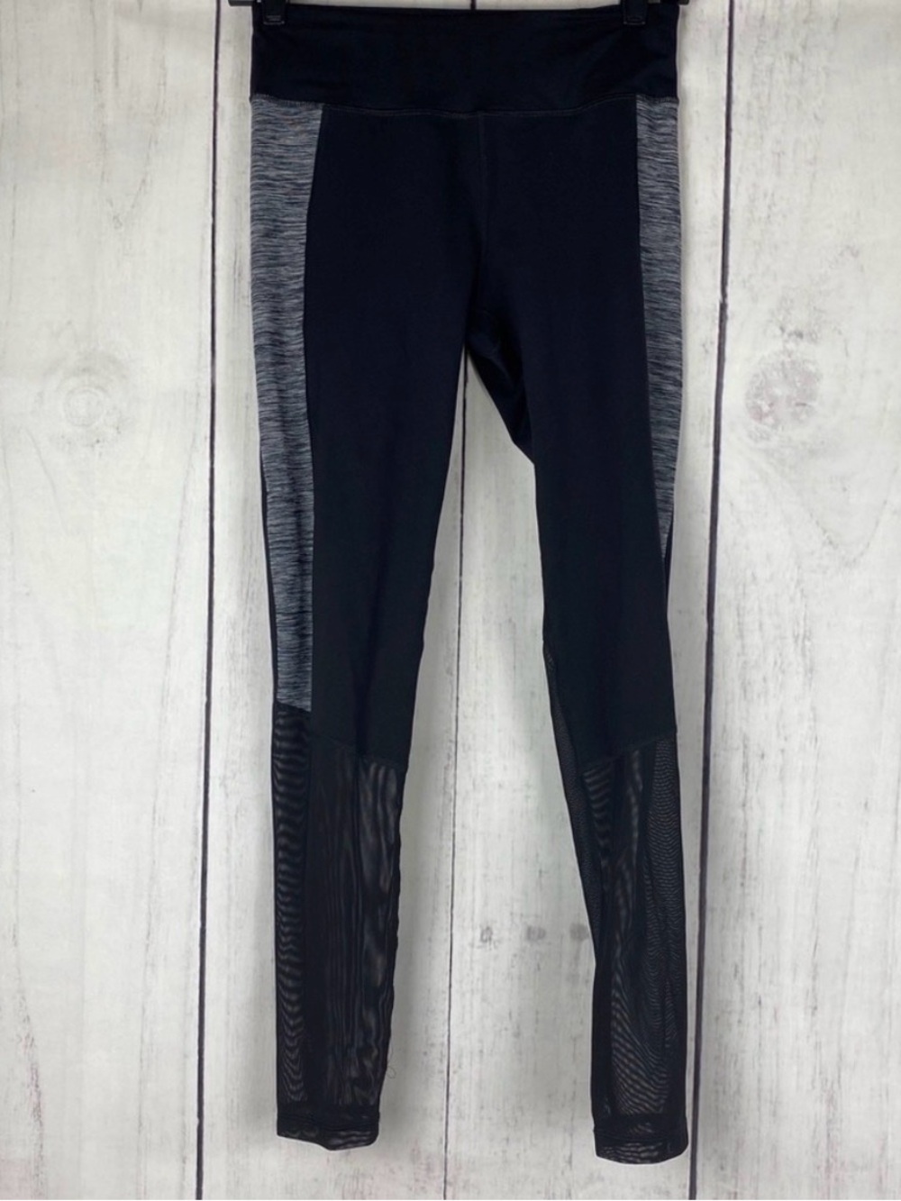 Express Black and Gray Mesh-Detail Leggings